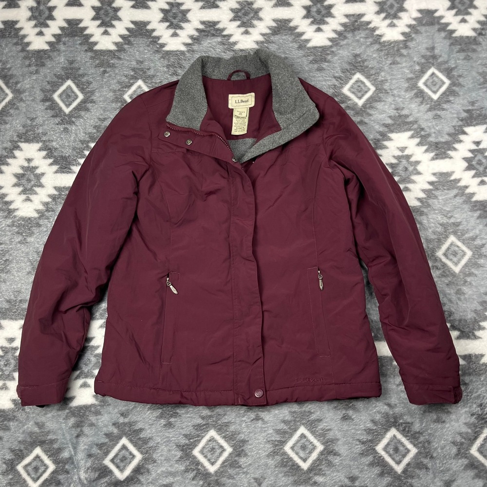 LL Bean WarmCore Jacket Womens XS Maroon‎ Burgundy Full Zip Fleece Collar 0GBP9